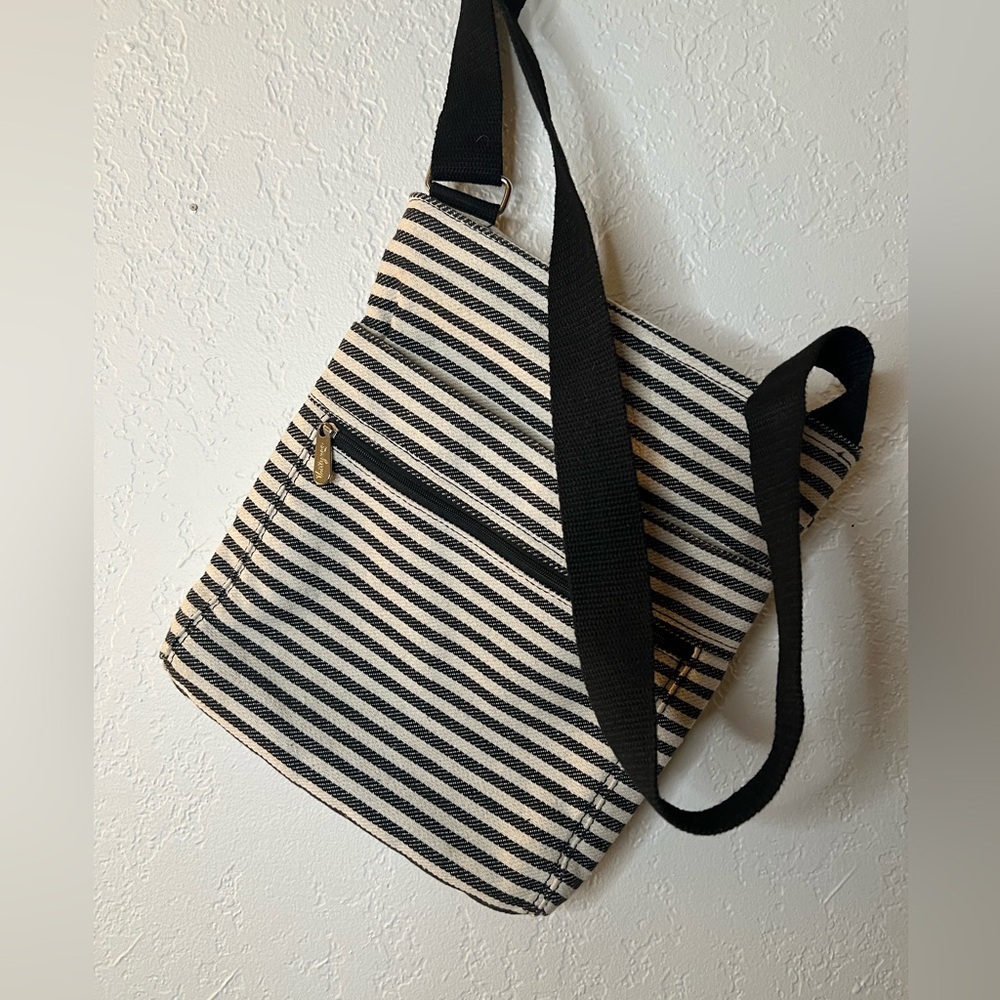 Thirty-one Striped Black and White Crossbody Bag